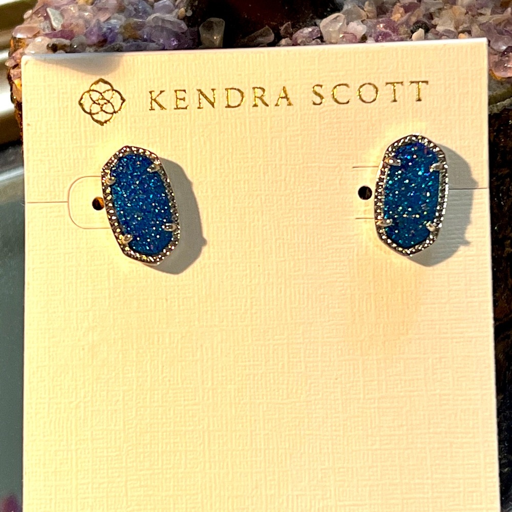NWT Rare & Retired Kendra Scott Ellie Earrings Light Blue Drusy & Silver WOW! - Picture 5 of 15